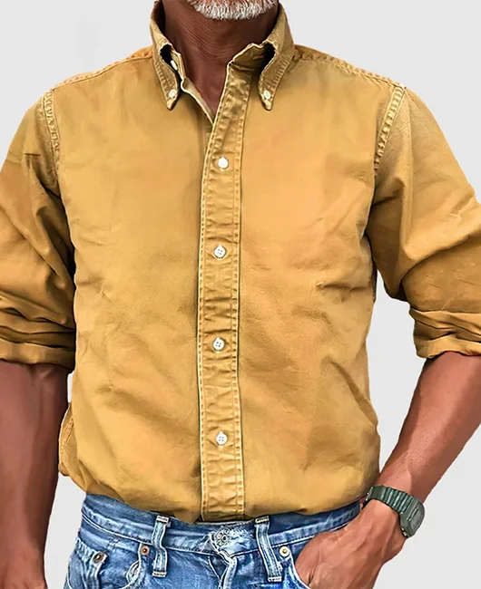 Casual Turndown Collar Buttons Plain Long Sleeve Shirts 