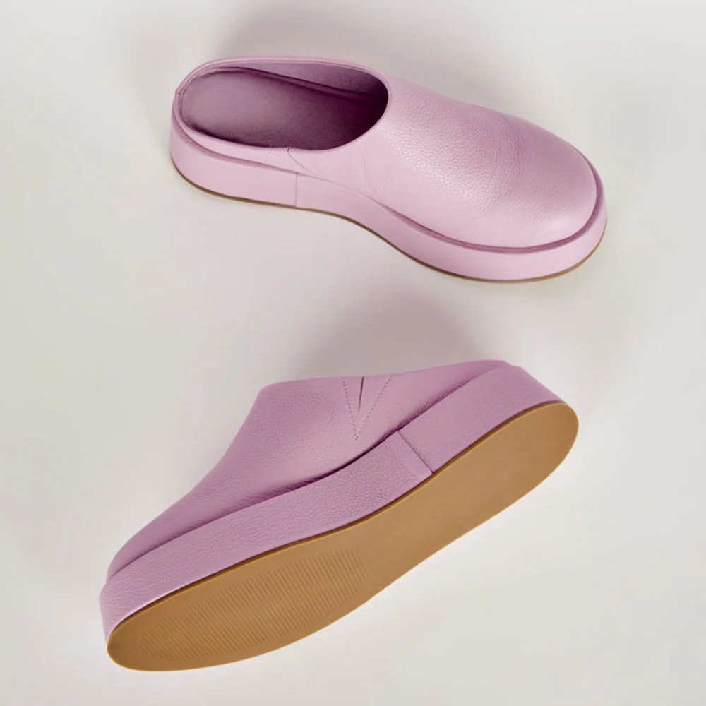 Light Purple Round Toe Platform Heel Backless Women's Mules Shoes