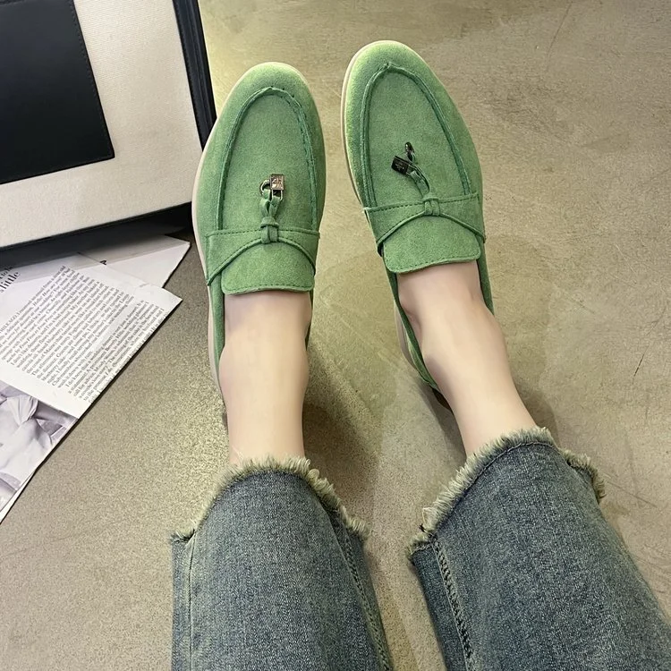 Yyvonne Summer New Sweet Women's Flat Shoes Bean Shoes Autumn Lazy Solid Color Round Head Single Shoes Women 42 Large Shoes