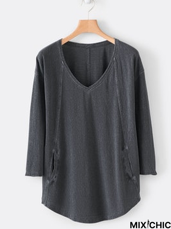 V Neck Long Sleeve T-shirt