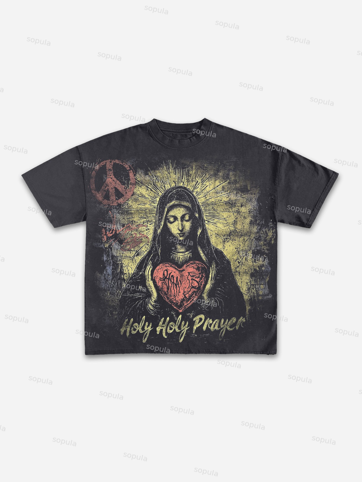 Vintage Holy Prayer Old Graphic Cotton T-shirt - Sopula｜Premium Graphic Tees & Graphic Clothing