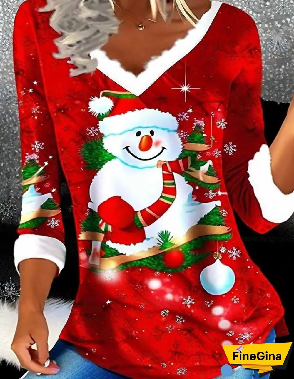 Red 3/4 Sleeve Print Top