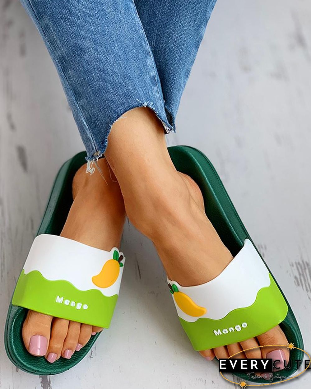 Fruit Pattern Open Toe Flat Sandals