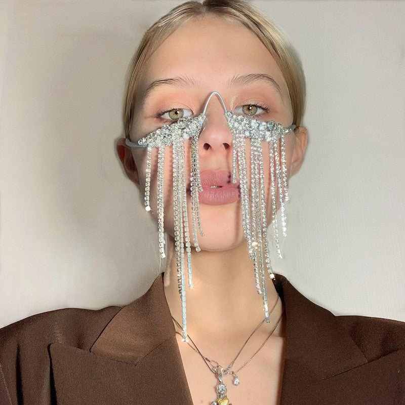 Lovely Idea Fringe Rhinestone Glasses Frame