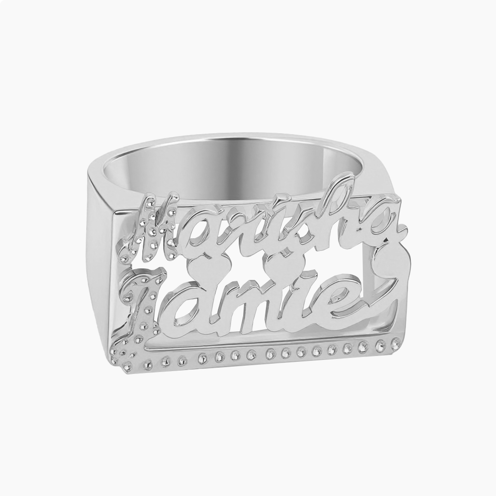 Silver Double Name Ring