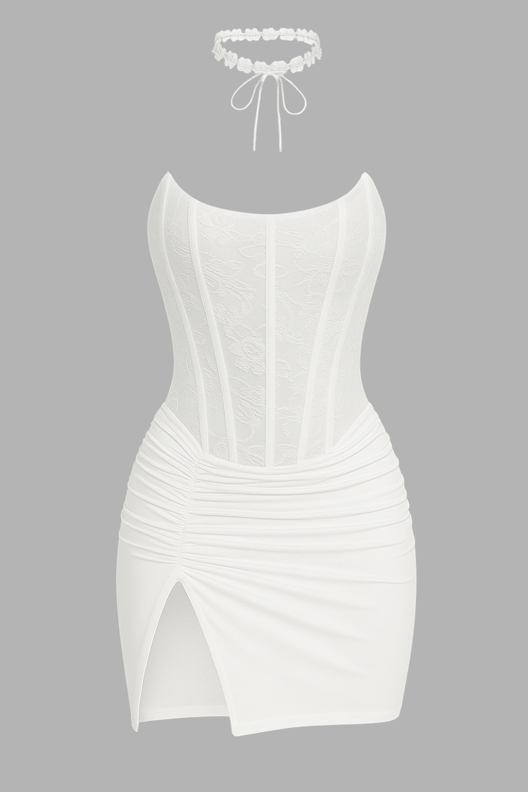 Strapless Corset Ruched Bodycon Slit Mini Dresses