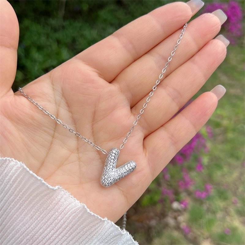 Copper 18K Gold Plated Hip-Hop Minimalist Classic Style Polishing Inlay Letter Zircon Pendant Necklace