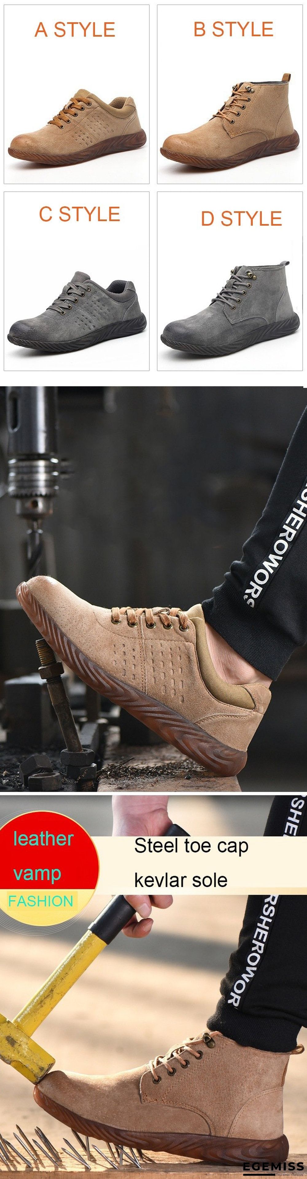 Men Leather Safety Shoes Steel Toe Security Shoes Work Shoes Puncture Proof Sole Work & Safety Boots | EGEMISS