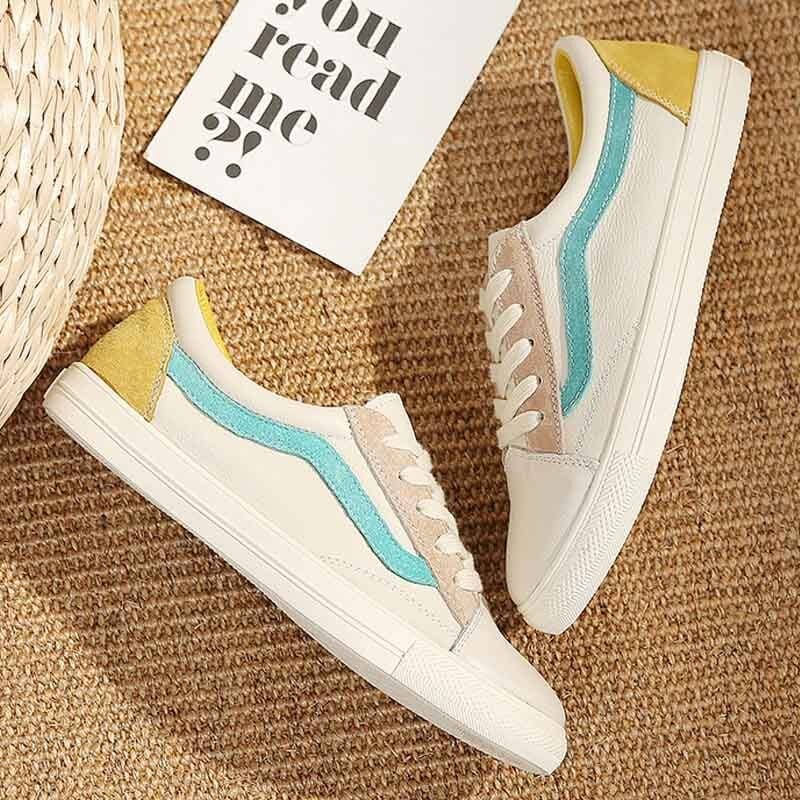 CXJYWMJL Genuine Leather Women Sneakers Large Size Autumn Fashion Little White Shoes Ladies Flats Sports Casual Vulcanized Shoes