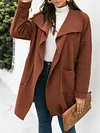 Fashion Loose Solid Color Long Sleeves Lapel Cardigan Woolen Outerwear