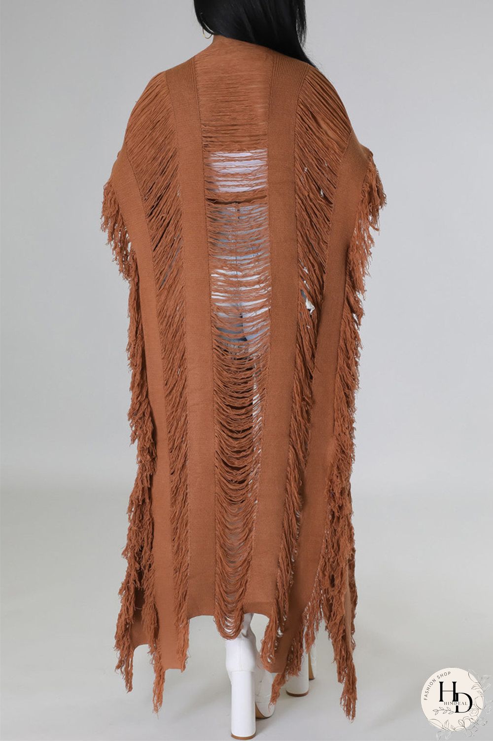 Black Fashion Casual Solid Tassel Patchwork Cardigan Outerwear