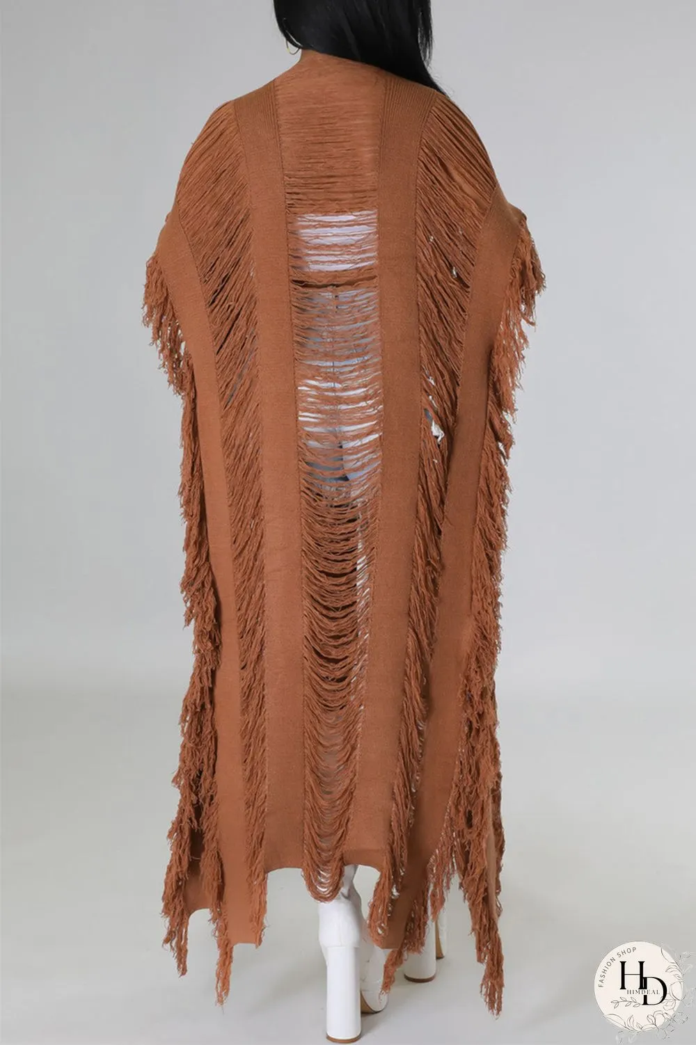 Black Fashion Casual Solid Tassel Patchwork Cardigan Outerwear