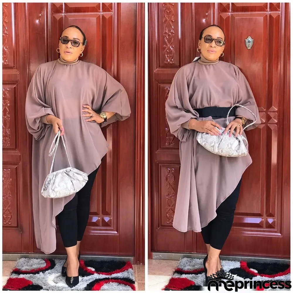 African Ladies Fashion Solid Color Plus Size Mommy Irregular Chiffon Dress