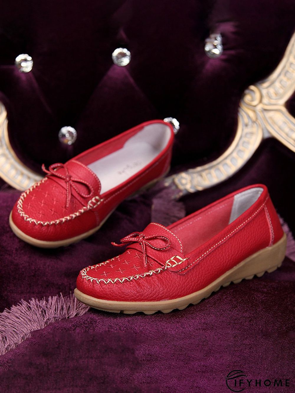 Bow Decor Moccasin Comfy Sole Flat Peas Shoes | IFYHOME