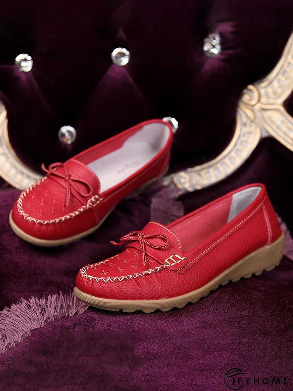 Bow Decor Moccasin Comfy Sole Flat Peas Shoes | IFYHOME