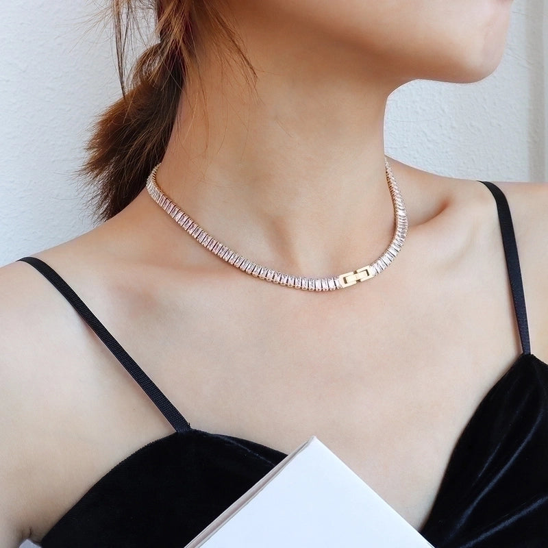 Fashion Square 304 Stainless Steel Zircon 18K Gold Plated Plating Inlay Choker