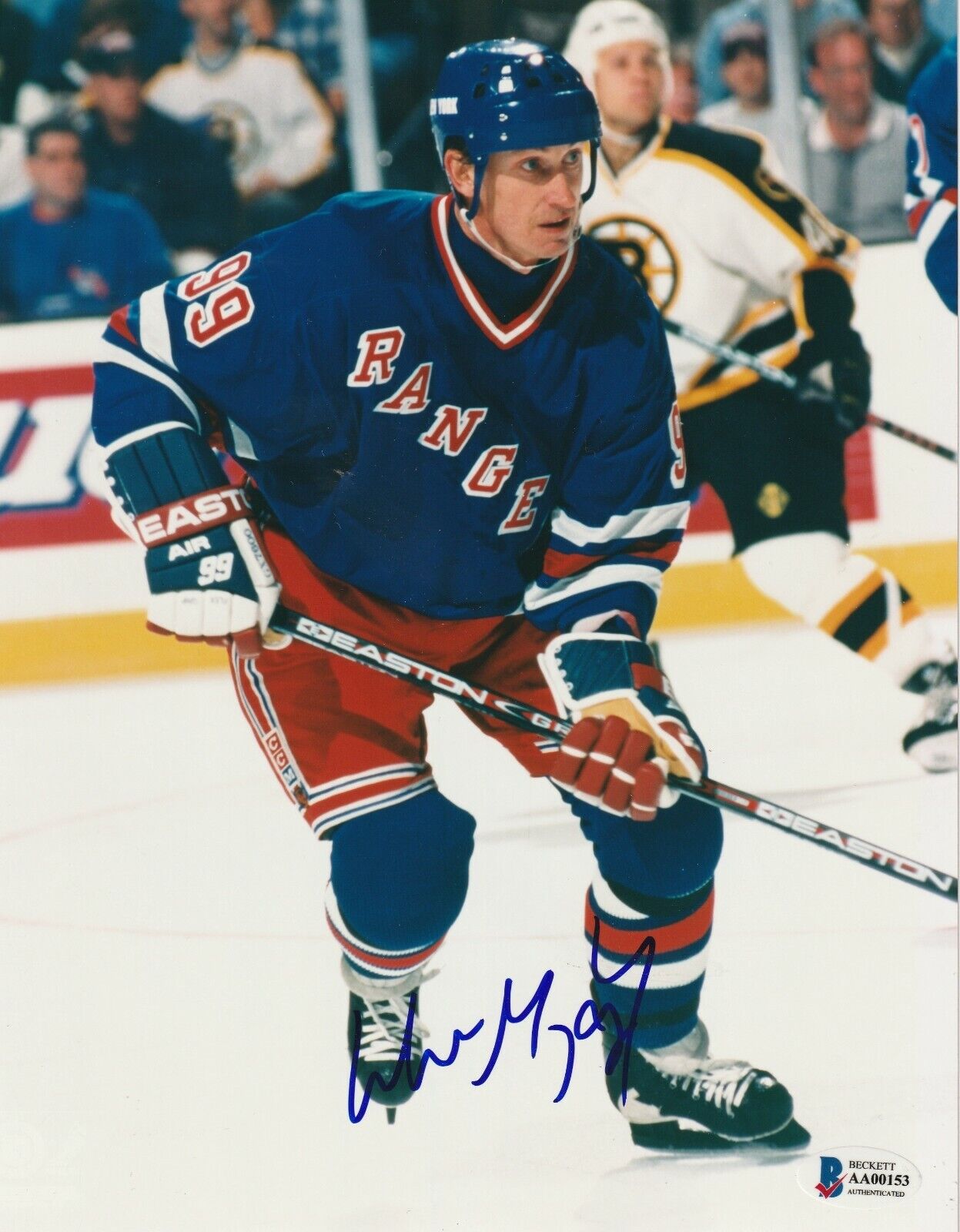 WAYNE GRETZKY Signed NY RANGERS 8X10 Photo Poster painting w/ Beckett LOA