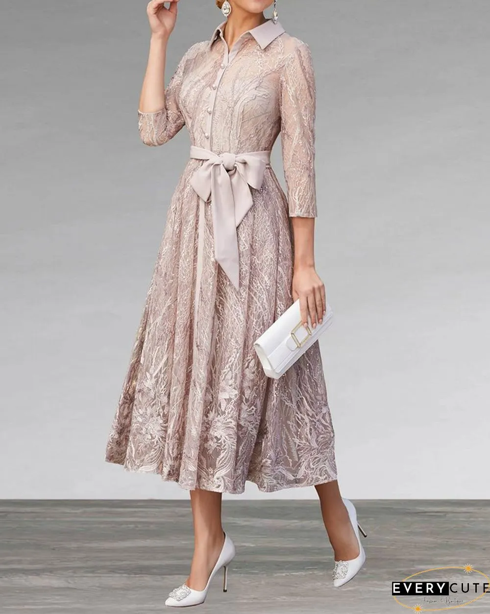 ELEGANT MIDI DRESS WITH LACE BOW