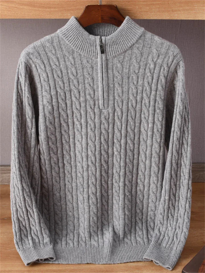Men's Solid Color Semi-turtleneck Zipper Pullover Sweater Kmmey