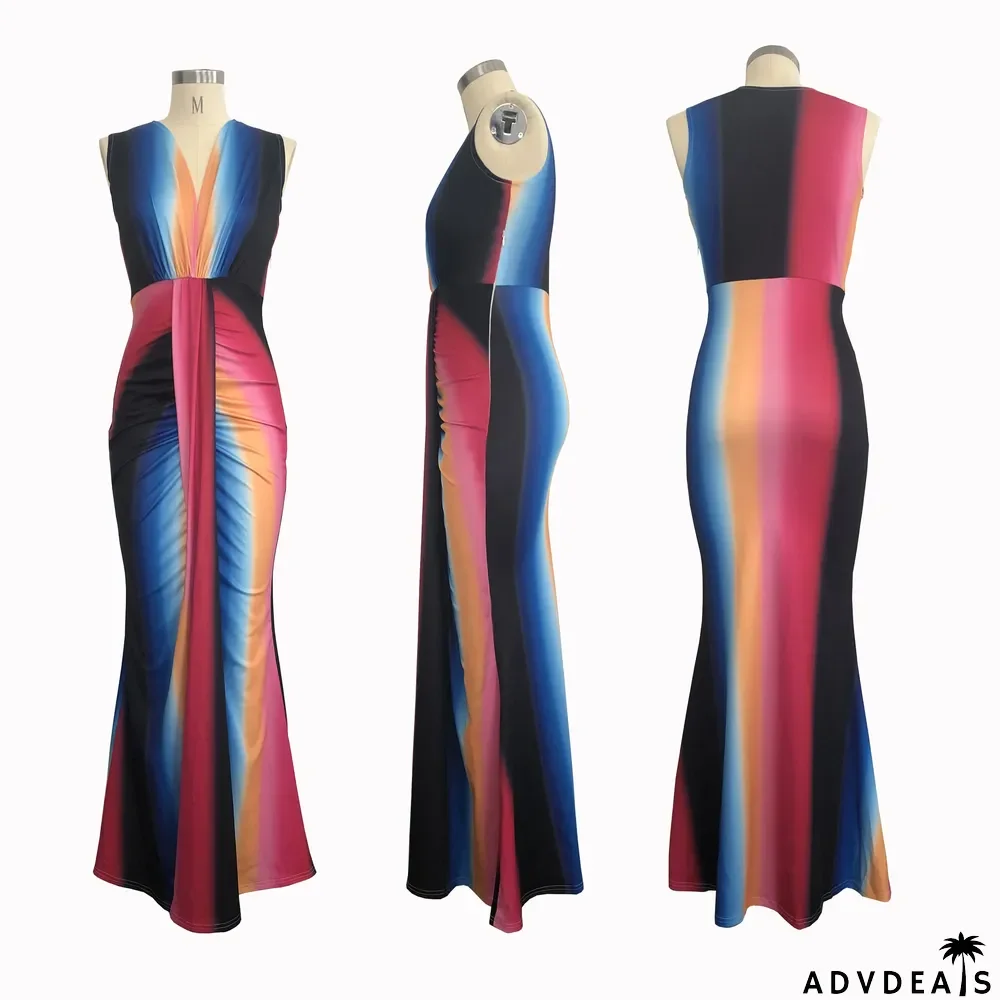 Sexy Printed Deep V Neck Maxi Dresses