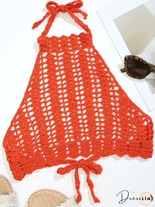 Tie Back Crochet Halter Cover Up Top