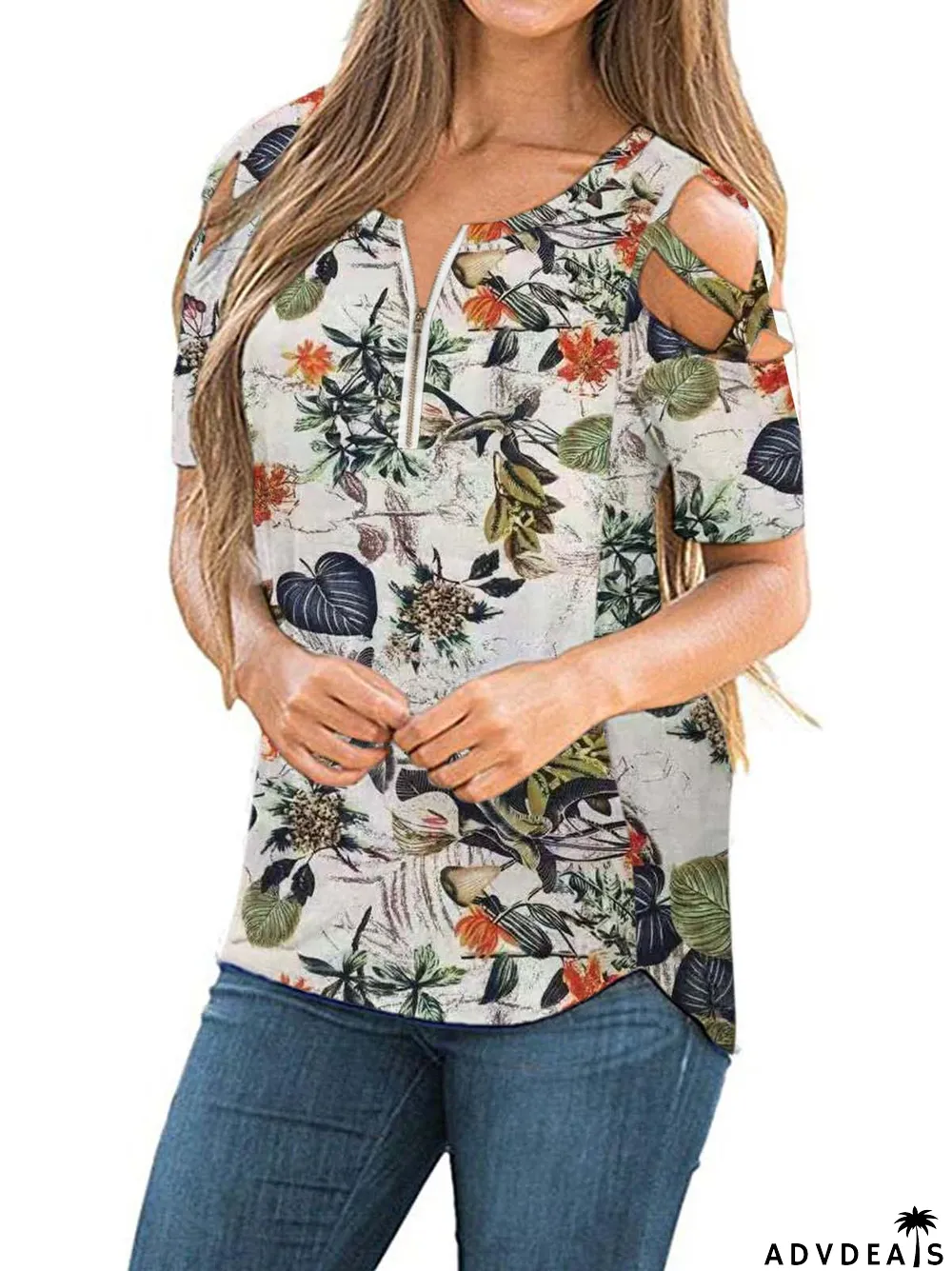Women's Scoop Neck Short Sleeves Printed Tops