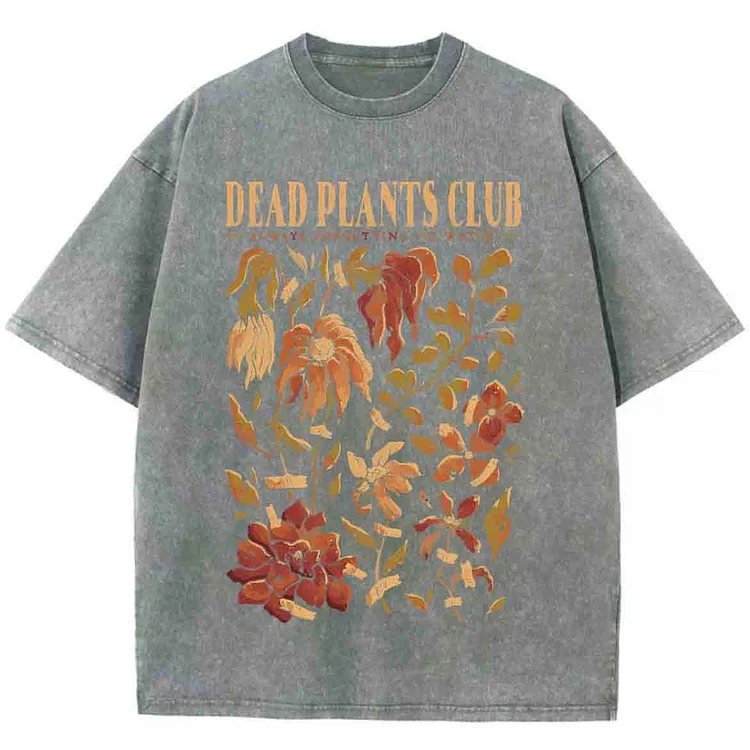 Dead Plants Club Unisex Printed Retro Washed Short Sleeved T-Shirt