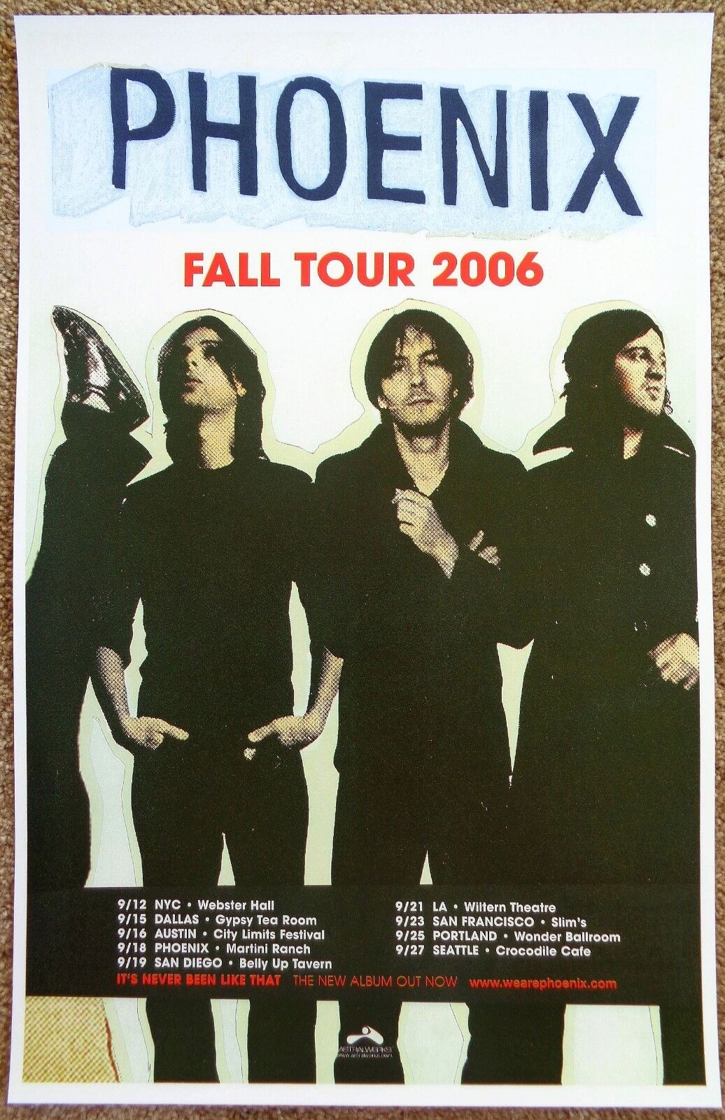 PHOENIX Fall 2006 USA Tour POSTER ( Wolfgang Amadeus ) Gig Concert