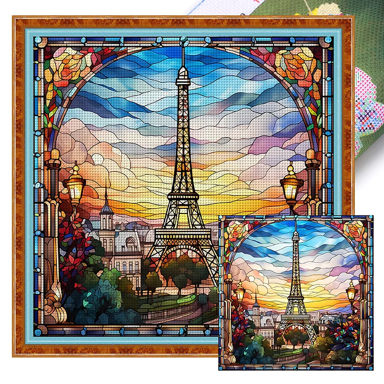 『YiShu』Glass France Eiffel Tower - 11CT Stamped Cross Stitch(50*50cm)
