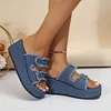 Gioiacombo&trade; Pantofole con zeppa con suola spessa in denim alla moda da donna