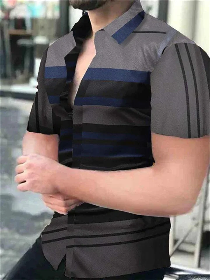 Summer Men's Polyester Casual Printing Short-sleeved Shirt Collar Cardigan Shirt-JRSEE