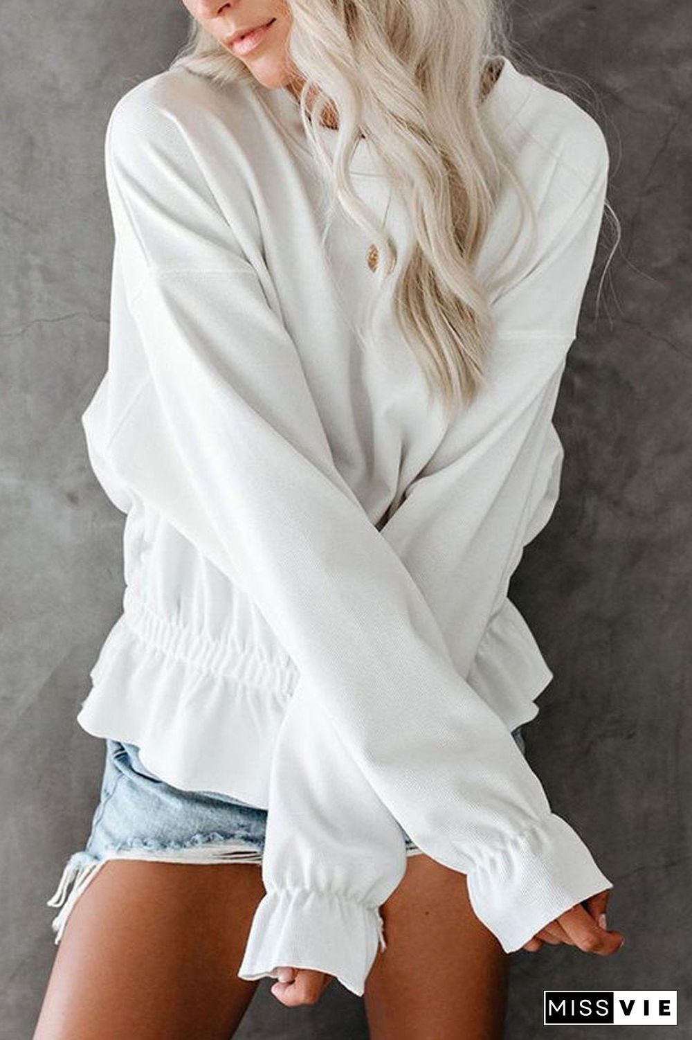 Round Neck Casual Elastic Waist Top