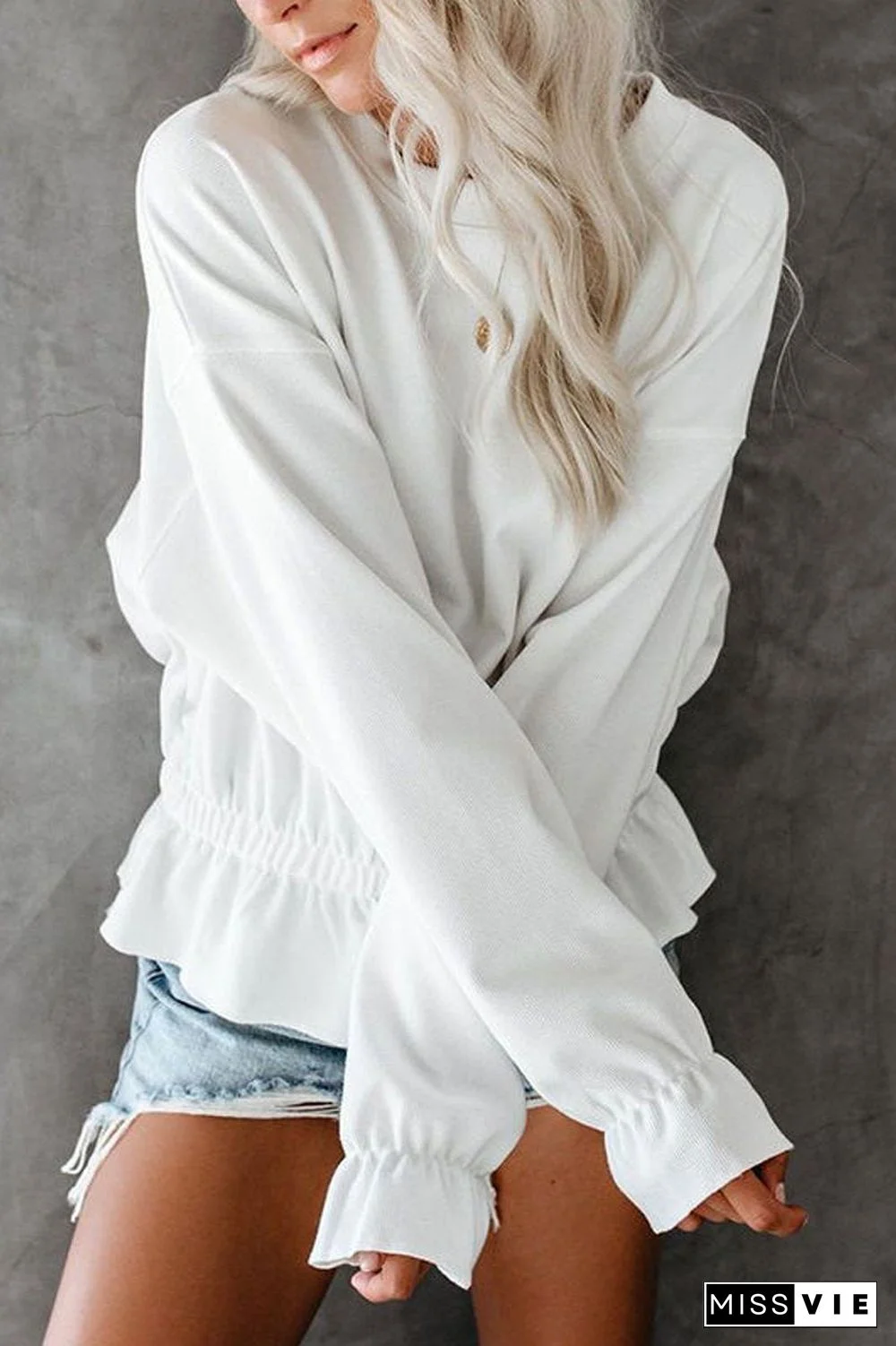 Round Neck Casual Elastic Waist Top