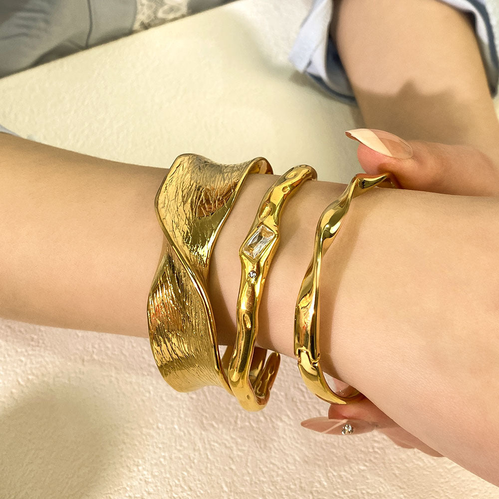 Stainless Steel Wide Cross Casting Bracelet Inlaid Zircon Ins Style Open Bracelet For Women