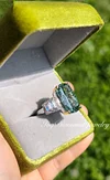 Dark Green Paraiba Tourmaline Ring For Women, Cushion Cut Radiant Cut Elongated Three Stones Baguette Side Stones Ring Gifts For Her