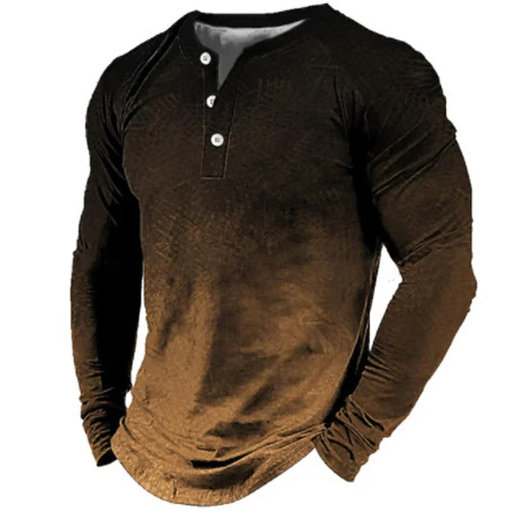 BrosWear Men's Gradient Henley Neck Casual Long Sleeve T-Shirt