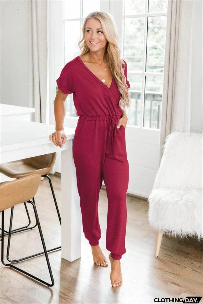 Super Comfy V Neck Casual Jumpsuit