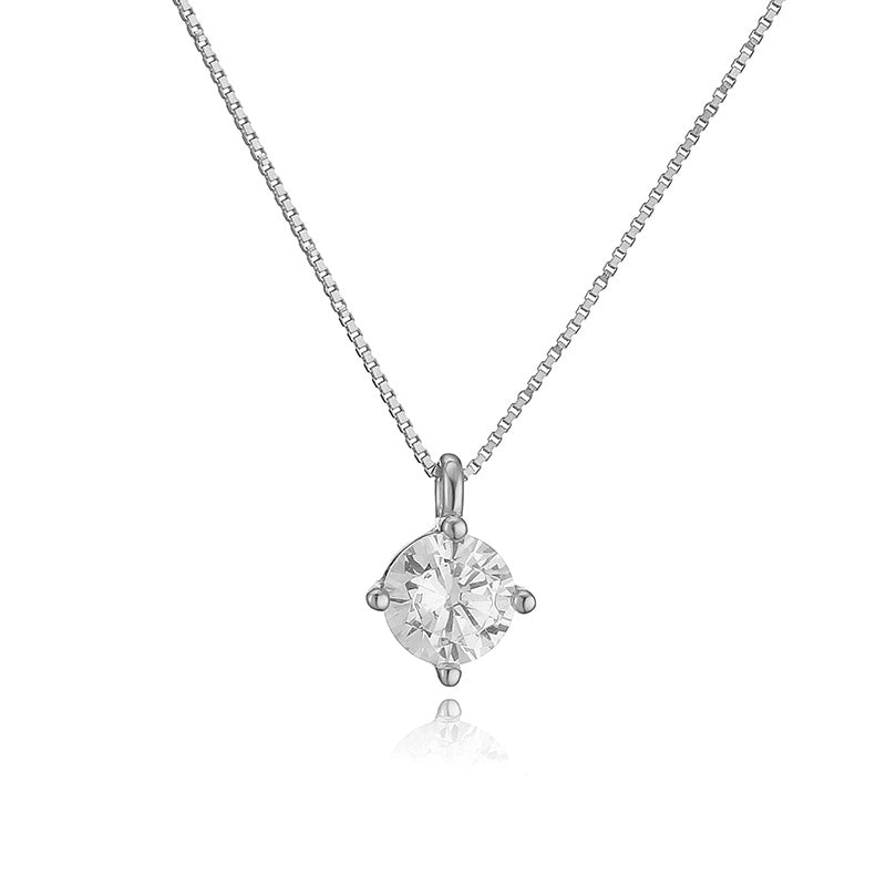 925 Sterling Silver Plated Zircon Round Pendant Necklace