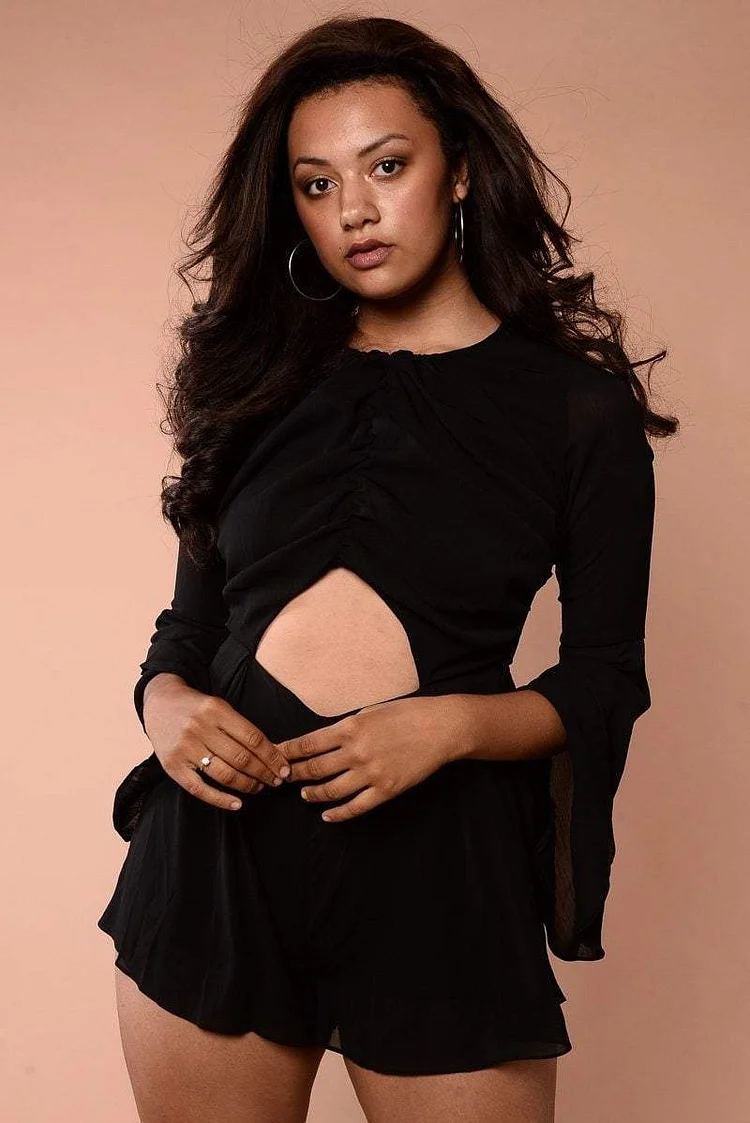 Black Cut Out Flare Sleeve Playsuit Katch Me
