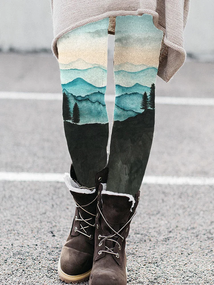 Mountains Landscape Watercolor Art Leggings