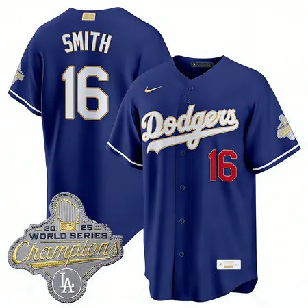Men's Los Angeles Dodgers #16 Will Smith Royal 2026 Alternate Gold Collection Stadium Jersey QSL4