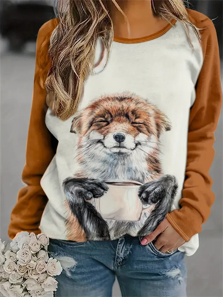 Pullover-Sweatshirt mit Fuchs-Animal-Print