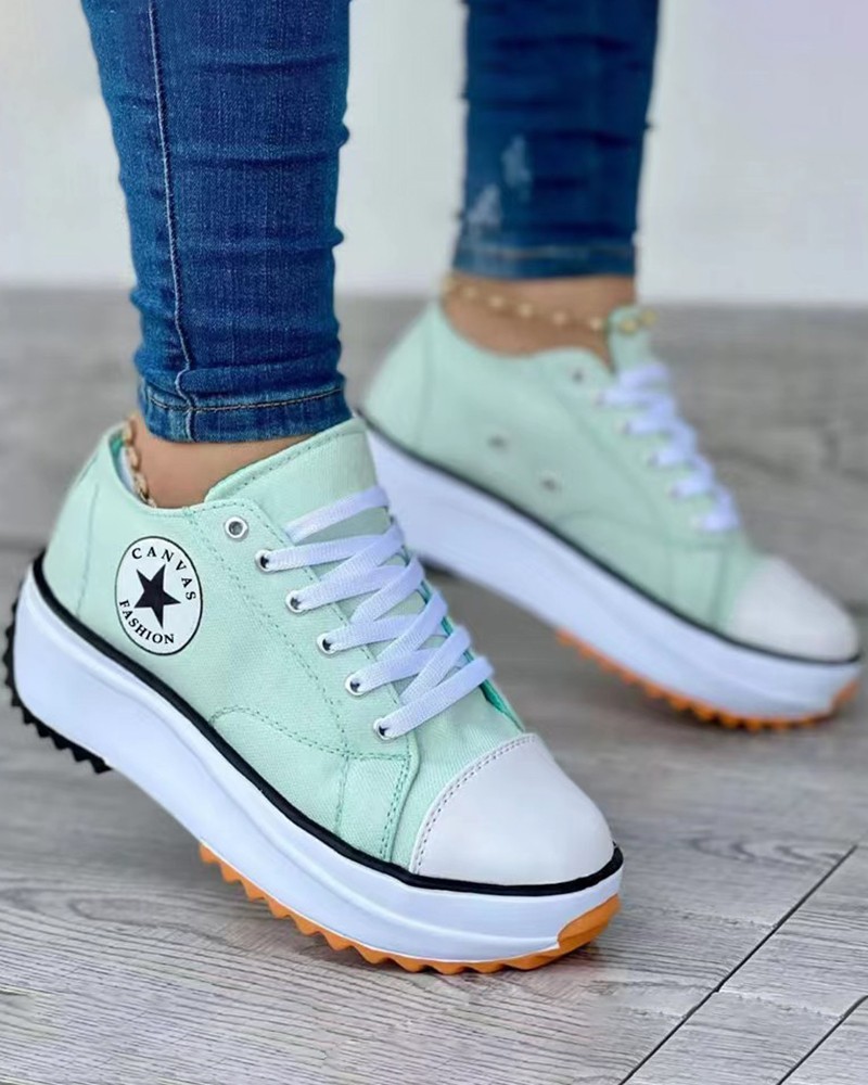 Shoesbtq Solid Studded Eyelet Lace-Up Casual Sneakers - Shoesbtq