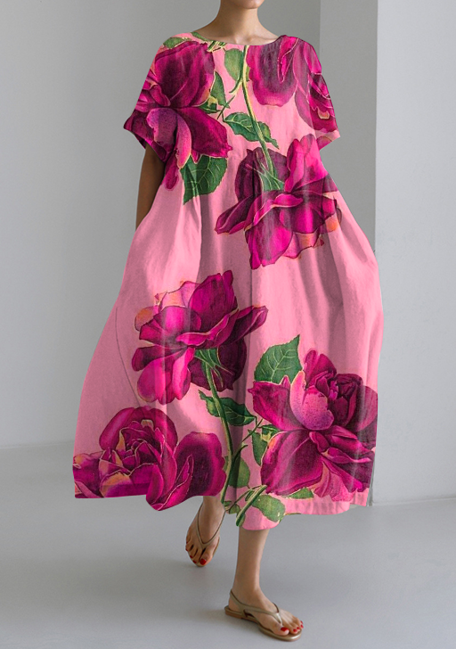Casual Floral Print Short Sleeve Midi Dress