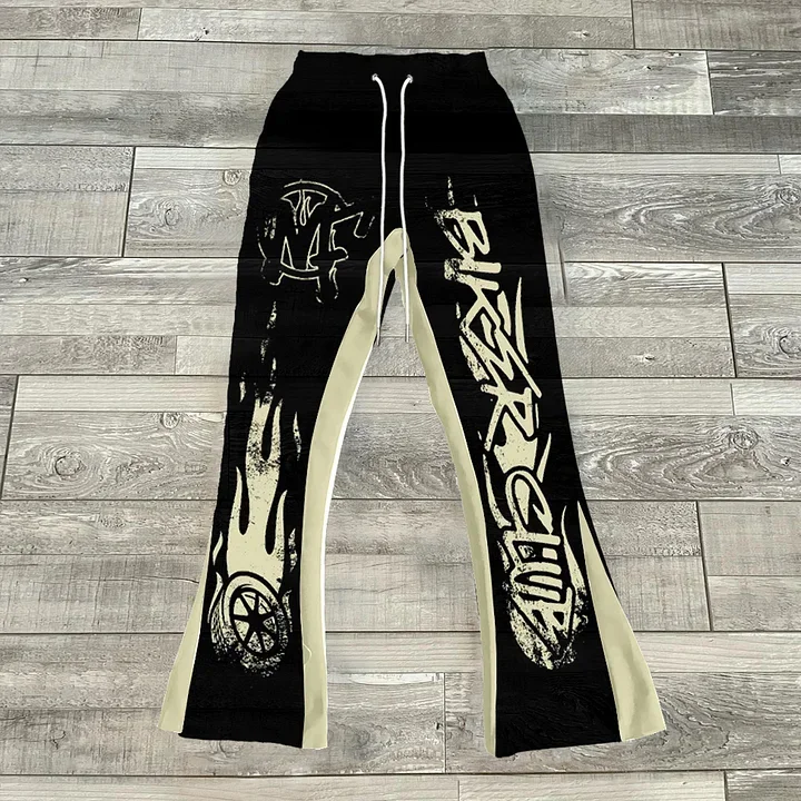 Sopula Fashionable And Unisex Street Style Color-Block Printed Flared Sweats Trousers