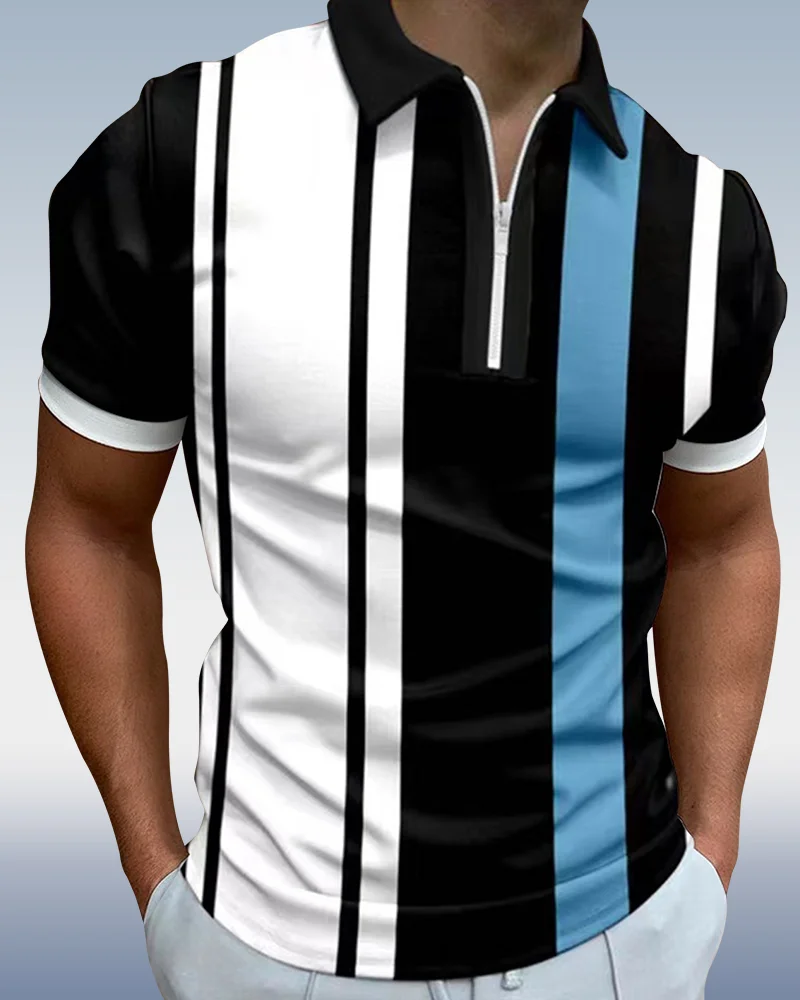 Suitmens Men's Vertical Stripe Short Sleeve Polo Shirt 001