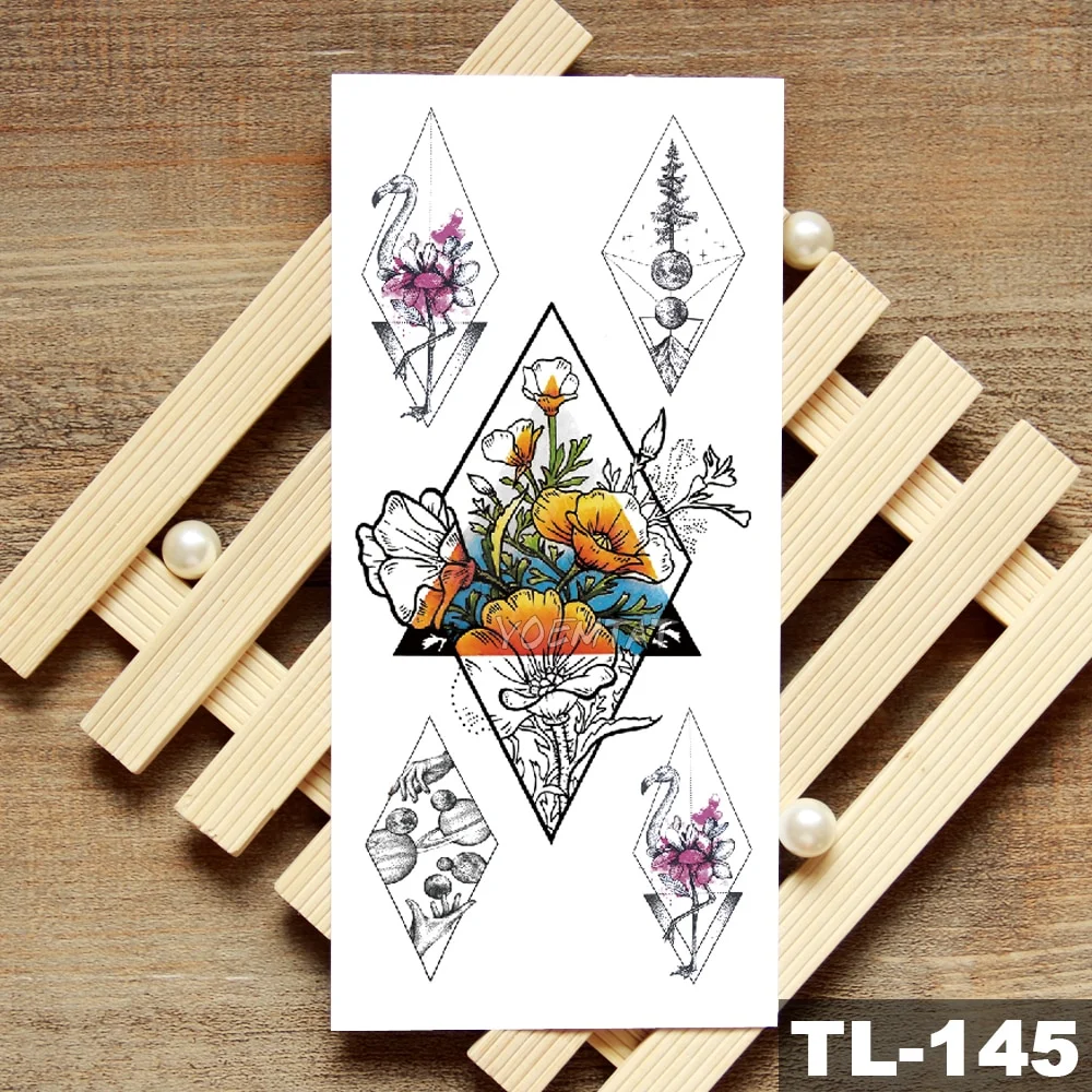 Sdrawing Owl Compass Waterproof Temporary Tattoo Sticker Flower Wolf Mountain Flash Tattoos Body Art Fake Arm tatoo Women