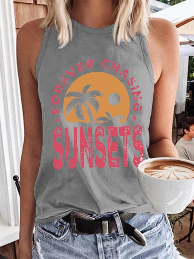 Women's Forever Chasing Sunsets Print Casual Tank Top socialshop