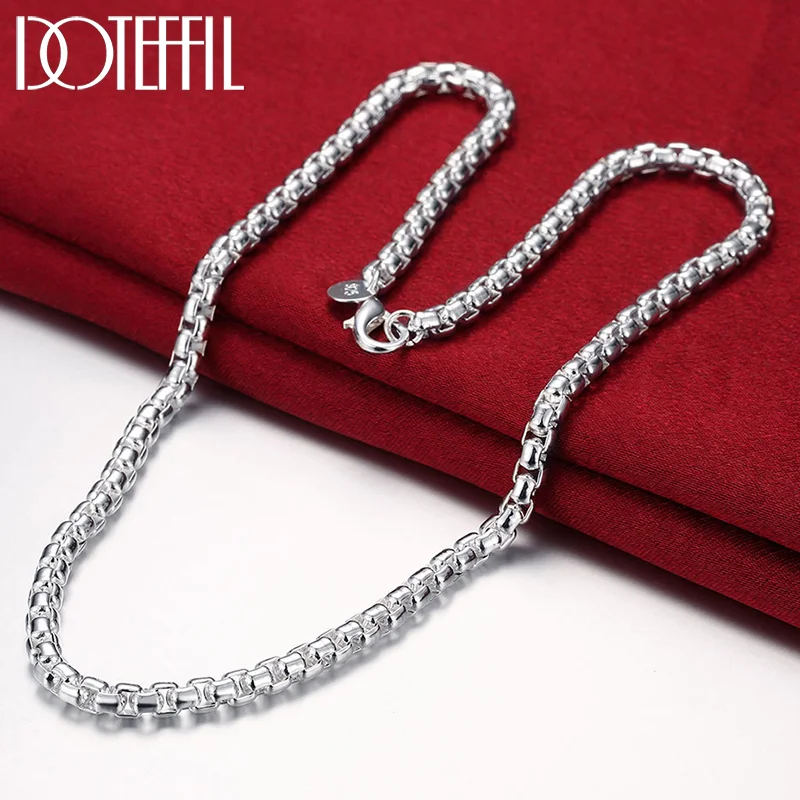 DOTEFFIL 925 Sterling Silver 5mm Round Box Chain 18/20/24 Inch Necklace For Woman Men Jewelry