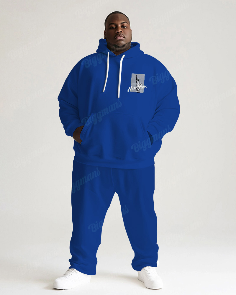 Men's Oversized 2-Piece Tracksuit New York View Print Hoodie Pants Set